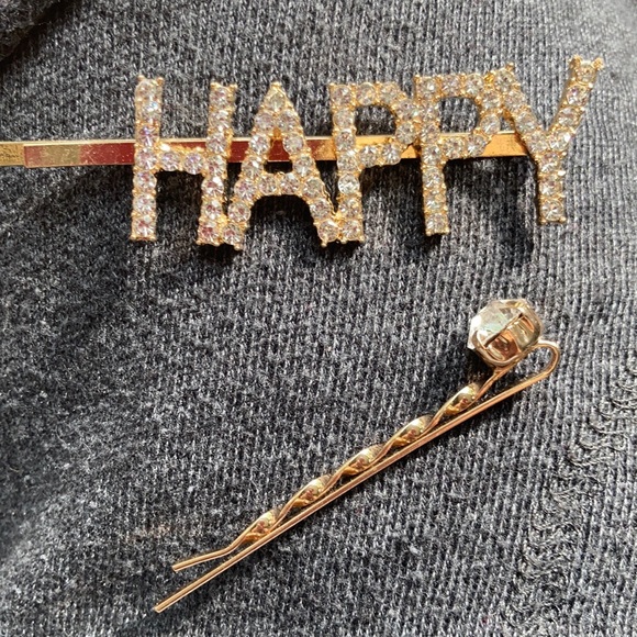 Happy Bobbie Pin Set/ Sparkly Gold Rhinestone - Picture 2 of 3